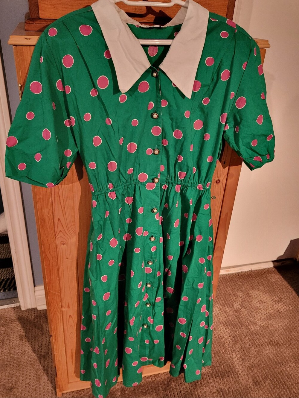 Vintage Peggy Boyd Green Pink Polka Dot Pin Up  Dress  Size  Medium